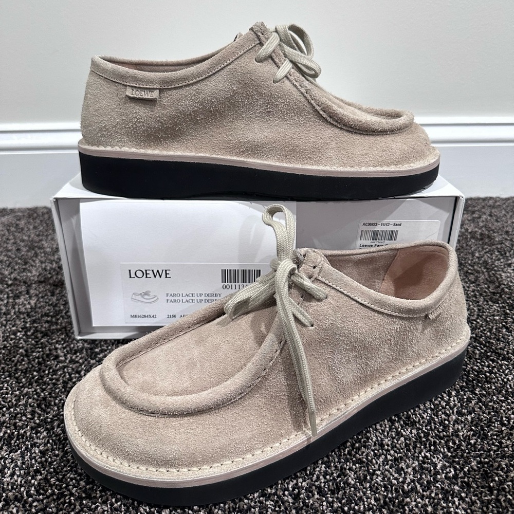Loewe Faro Derby Moccasin Sand Suede Shoes